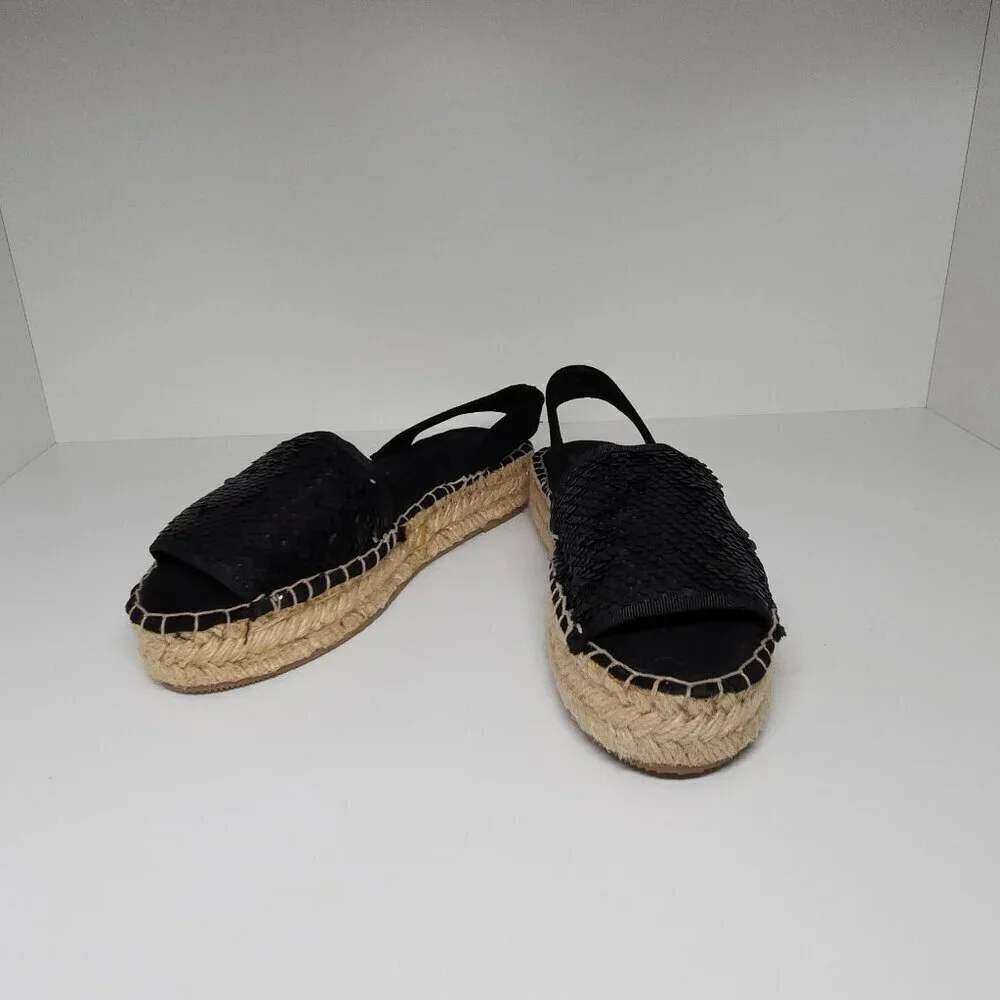 Nalho Sequin Wedge Espadrilles Black Women's Shoe Size 6 US